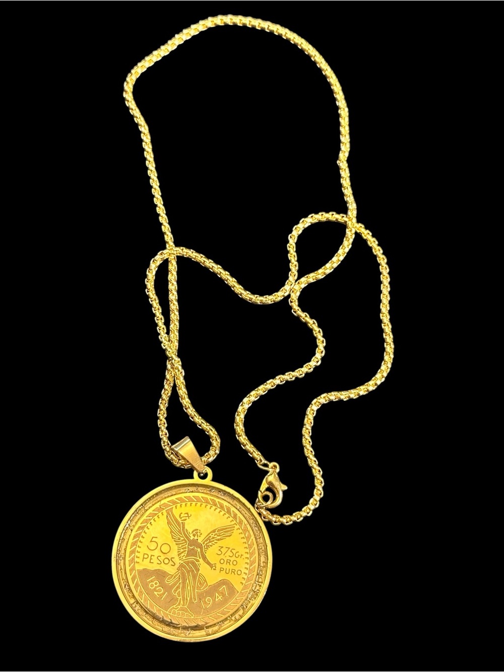 50 Pesos Gold Coin Pendant Necklace - Gold Tone